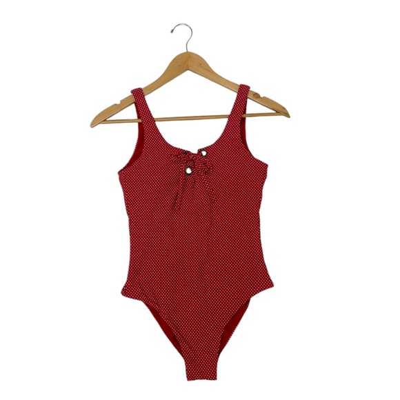 Roxy Women's Red Polka Dot Scoop-Neck Lace-Up One Piece Swimsuit - Picture 5 of 12